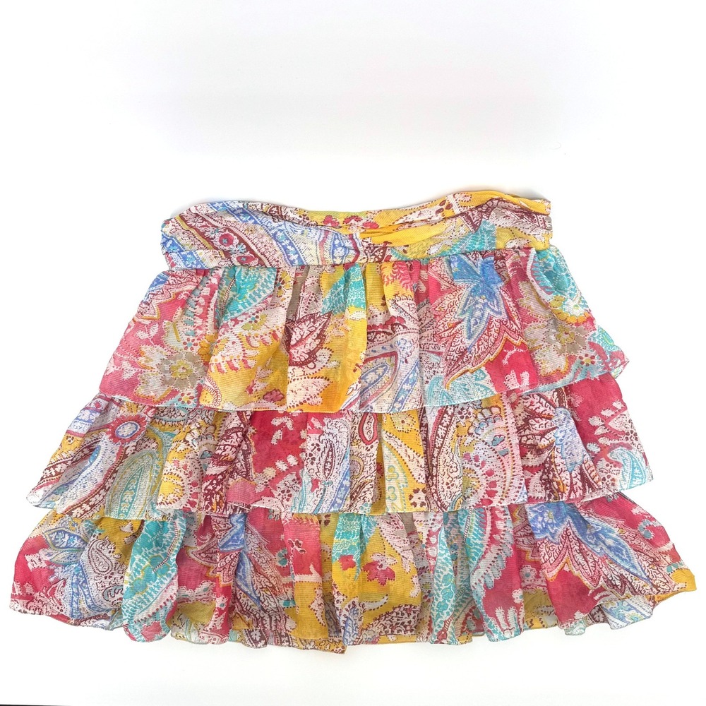 Ralph Lauren Collection Skirt Womens 6 Paisley Silk Tiered Mini Ruffle Preppy